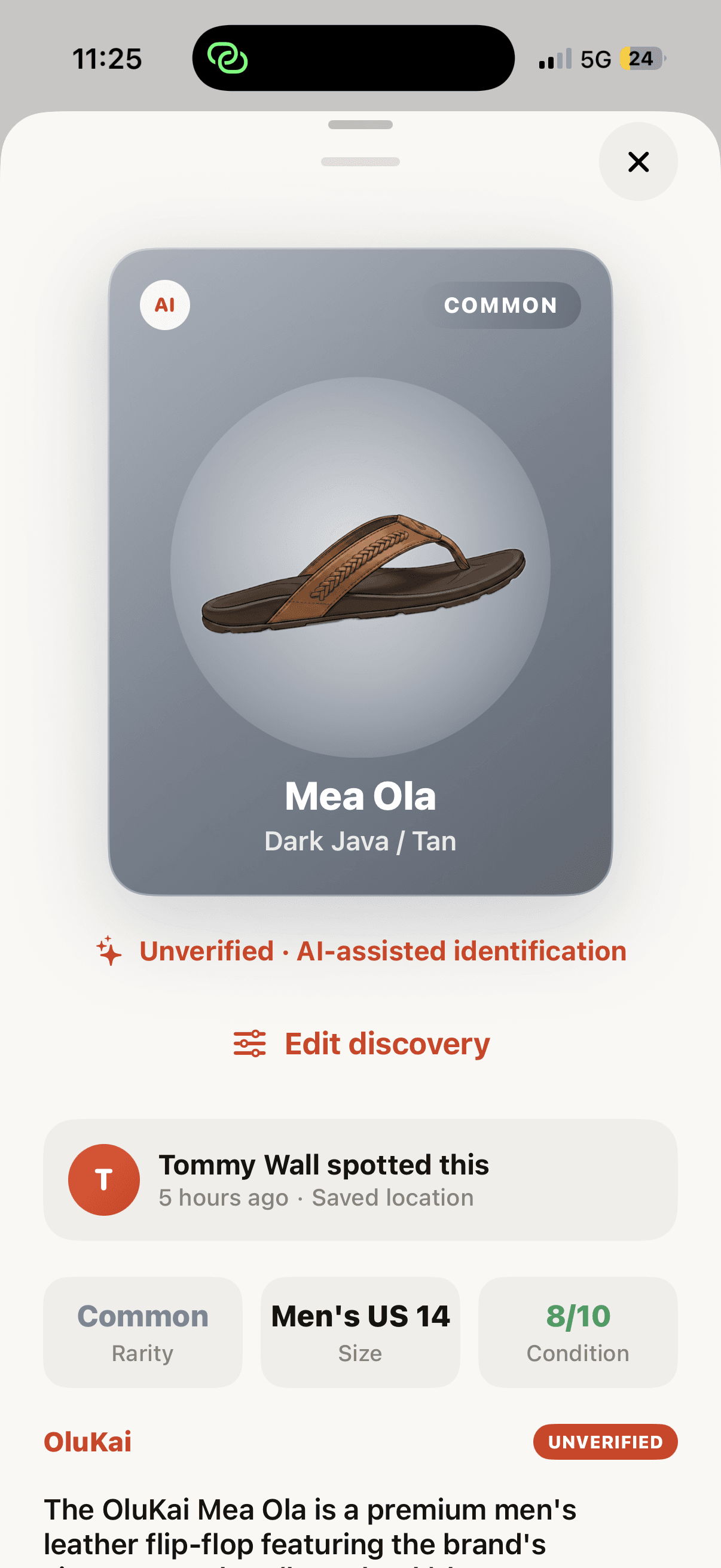 Sneaker Scout collectible card and discovery details