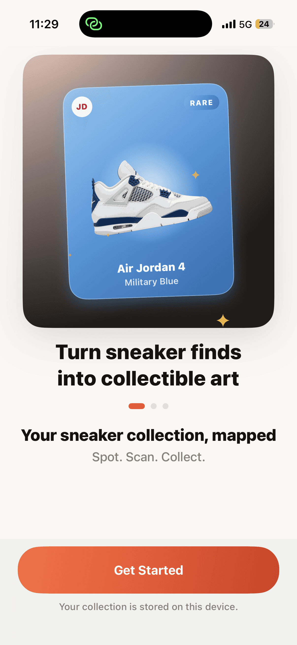 Air Jordan 4 collectible card onboarding screen